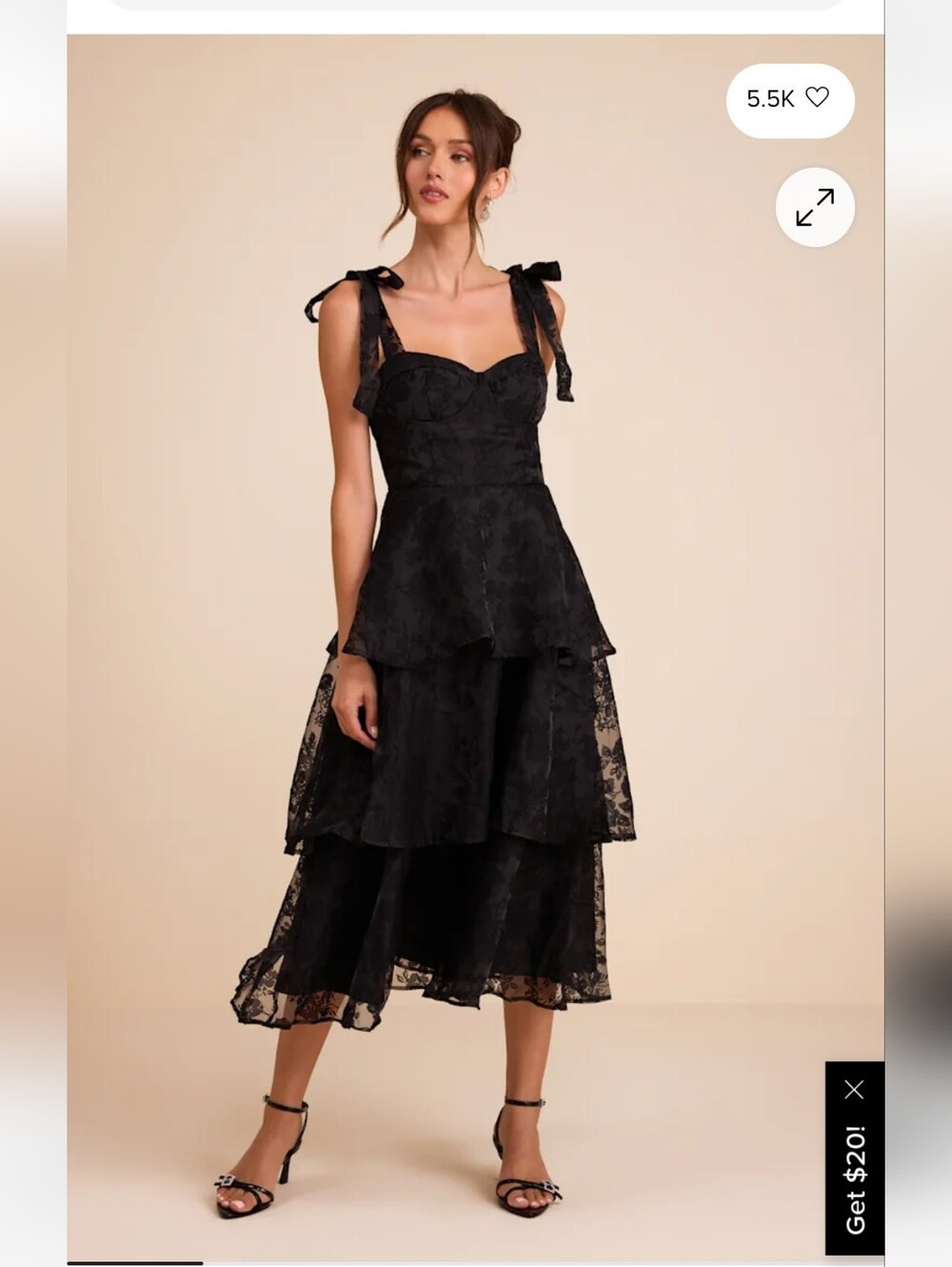 Lulu's Black Tiered Lace Midi Dress